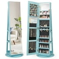 thumbnail image 1 of Gymax 360° Rotating Mirrored Jewelry Cabinet Armoire 3 Color LED Modes Lockable Blue, 1 of 10