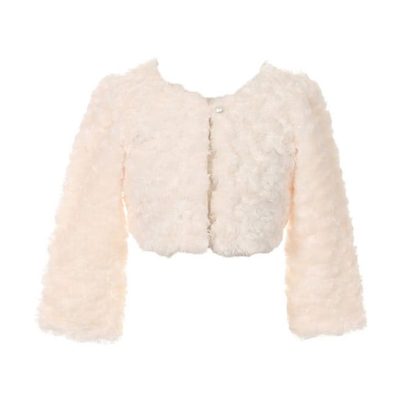 Little Girls Ivory Faux Fur Long Sleeve Pearl Bolero Jacket 2T