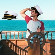 Atriss Bestoyard Adult Yacht Boat Ship Sailor Captain Costume Hat Navy Marine Admiral (White)