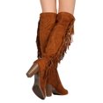 thumbnail image 3 of Breckelles GB03 Women Faux Suede Over The Knee Falling Fringe Chunky Heel Boot, 3 of 3