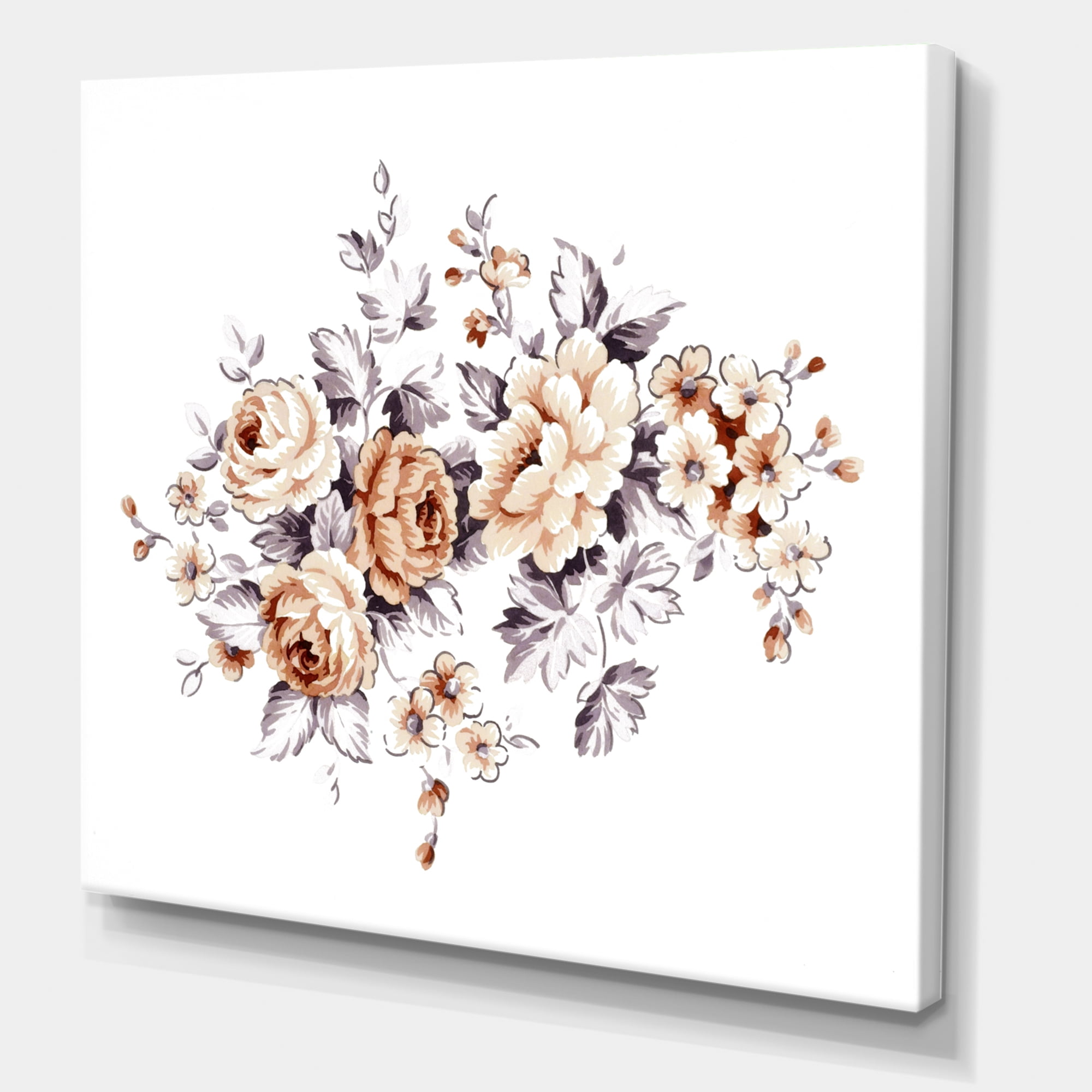 Designart ' Pink Wild Roses With Monochrome Leaves ' Traditional Canvas Wall Art Print