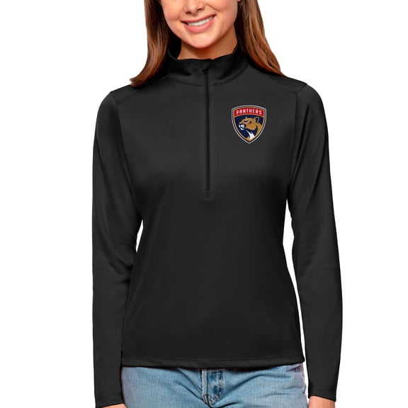 Women's Antigua Black Florida Panthers Tribute Quarter-Zip Pullover Top
