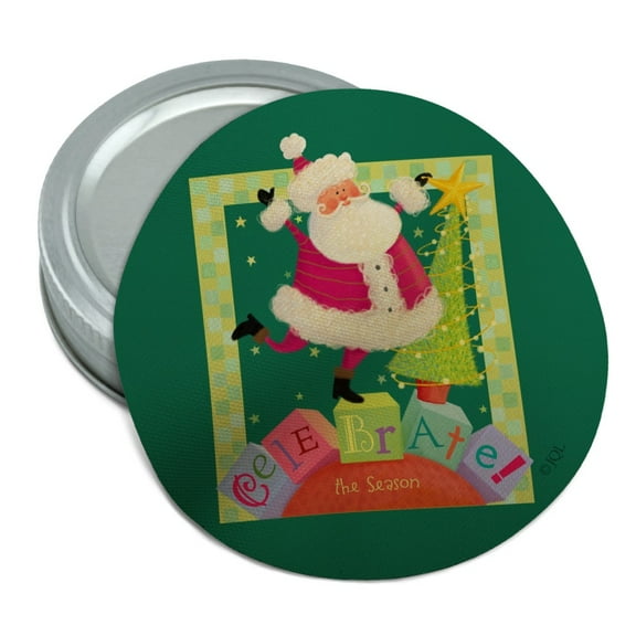 Christmas Holiday Celebrate the Season Santa Blocks Round Rubber Non-Slip Jar Gripper Lid Opener