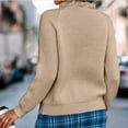thumbnail image 4 of Suéter de manga larga con volantes y cuello falso para mujer, decoración con botón izquierdo, suéter de Color puro para otoño, invierno, primavera, color caqui L, 4 of 6