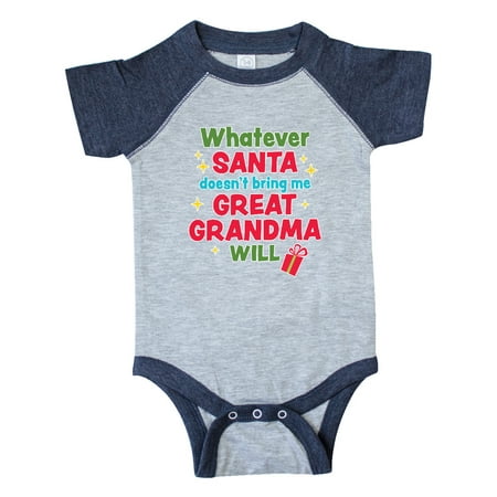 

Inktastic Christmas Whatever Santa Doesn t Bring Me Great Grandma Will Gift Baby Boy or Baby Girl Bodysuit