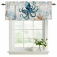 thumbnail image 2 of 2 Panels Teal Octopus Coastal Valance for Windows, Summer Beach Vintage Nautical Light Filtering Kitchen Curtains, Rod Pocket Window Treatment Curtain Valances for Living Room Bedroom, 54"x18", 2 of 9