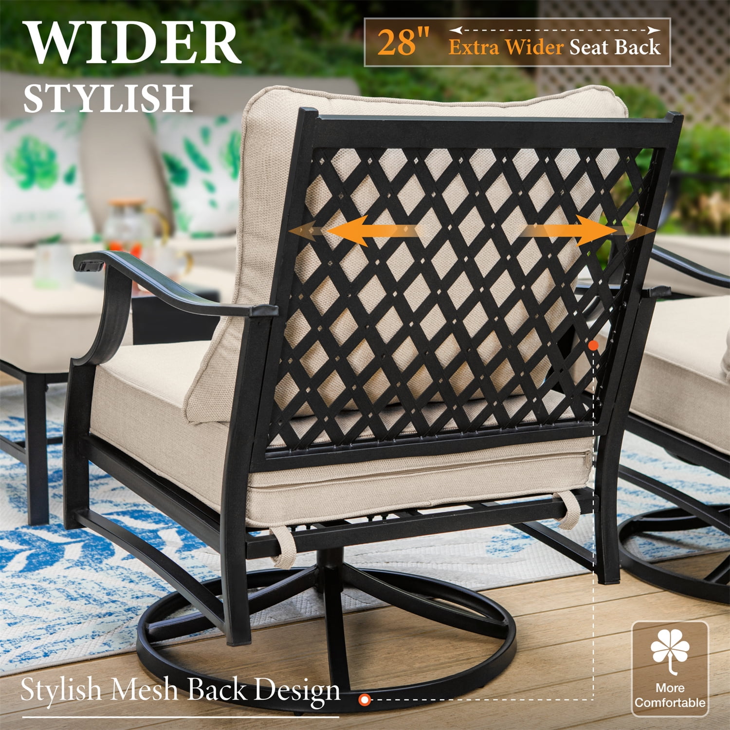 MF Studio 9-Seater Patio Conversation Set Metal Outdoor Furniture with Swivel Chair Sofa Beige