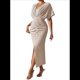 thumbnail image 3 of Vestido de Cóctel para Mujer, con Efecto Metalizado, Cruzado, Color Liso, Escote en V, Plisado, Abertura Alta, Corta, Midi, Color Albaricoque M, 3 of 9