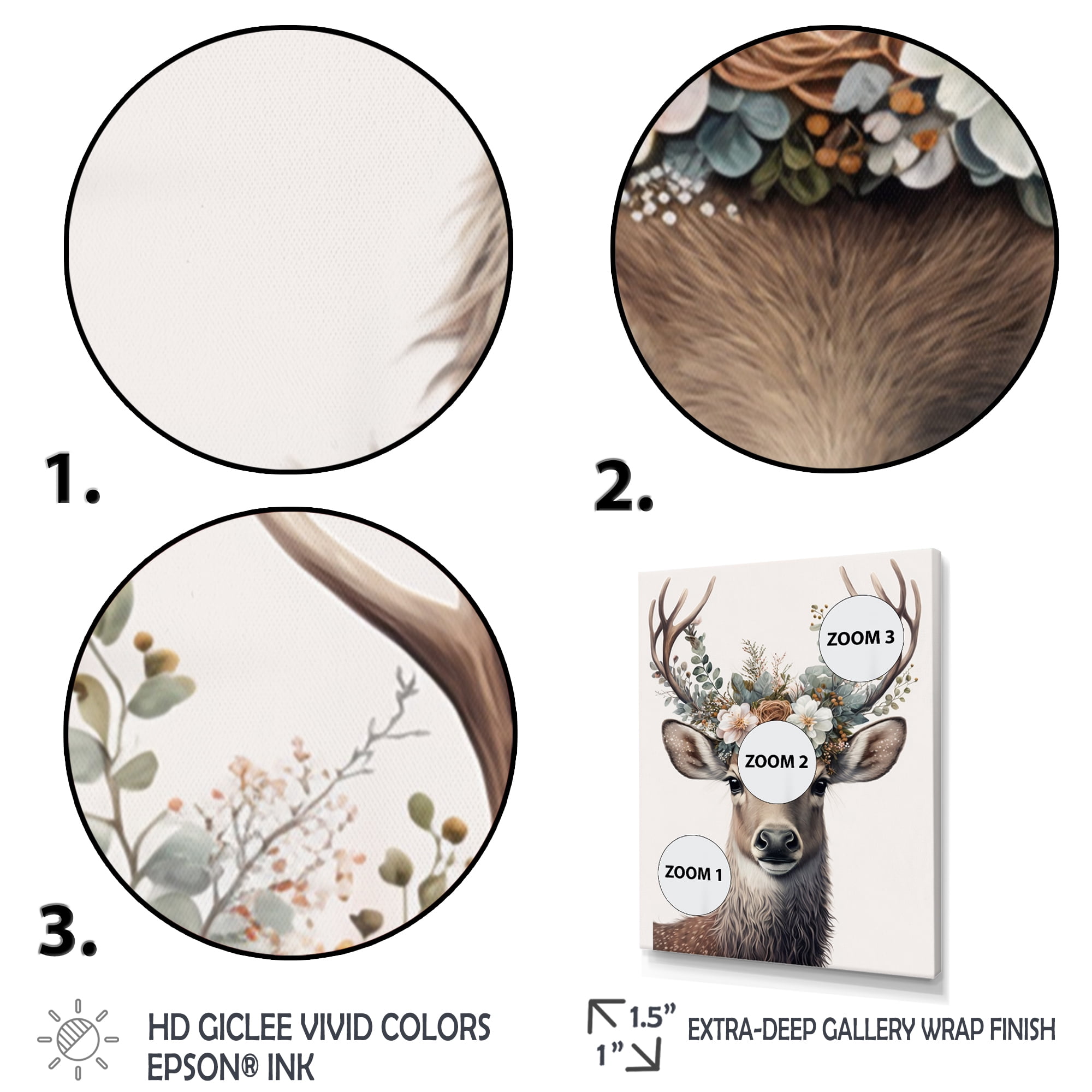 Designart Cute Baby Caribou With Floral Crown IV Canvas Wall Art
