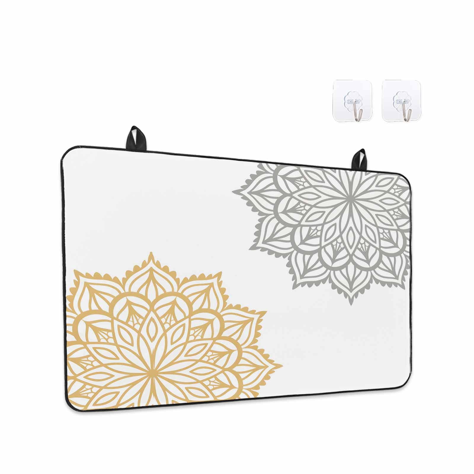Boho Gray Beige Floral Stove Top Cover for Electric Stove, Heat-proof & Non Slip Glass Top Stove Cover Protector, Retro Abstract Art Flowers Kitchen Flat Cooktop Rubber Mat 24x21 Inches