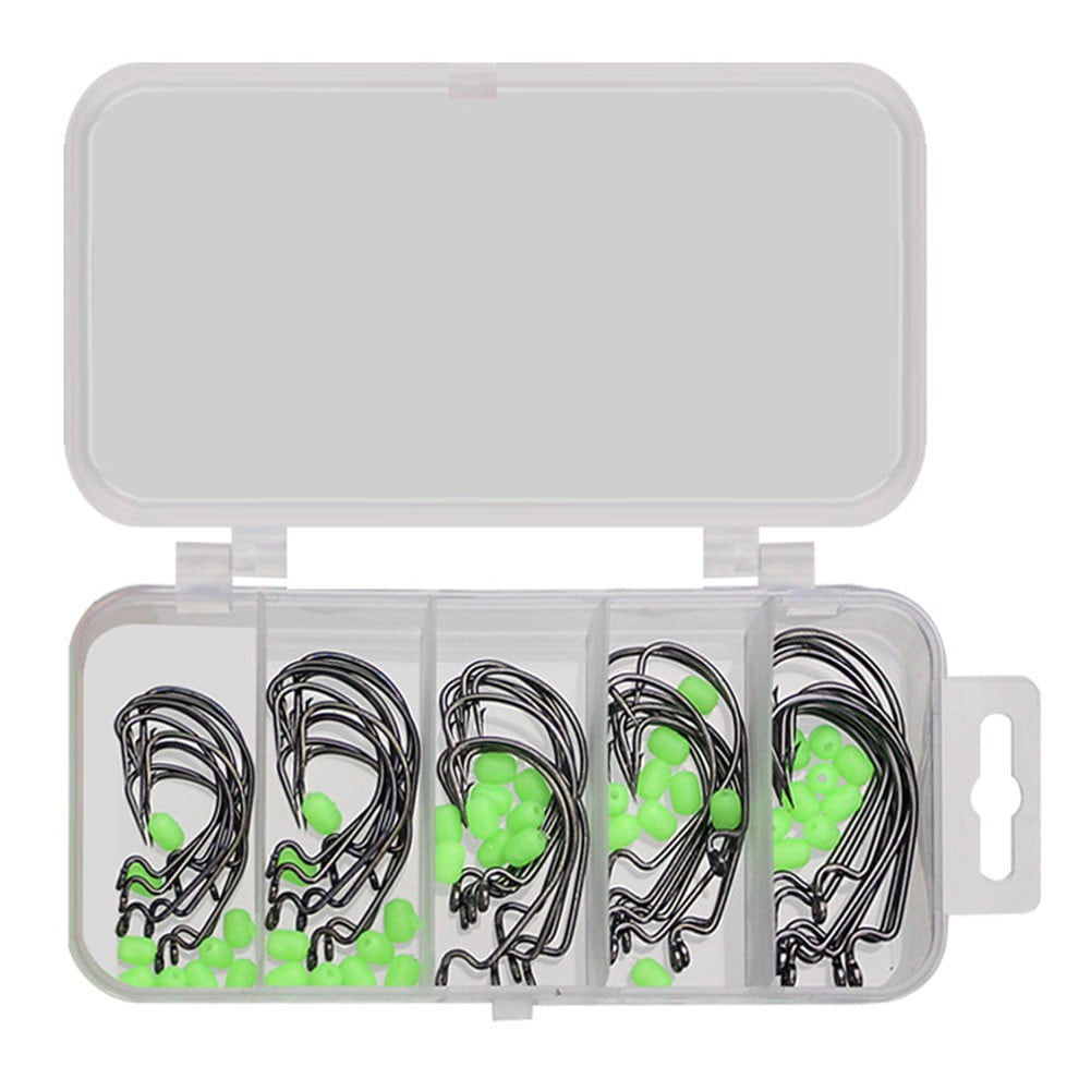 Fule 50pc Carbon Steel Wide Crank Fishing Hook Set for Soft Worm Lure ...