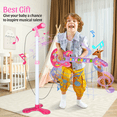 thumbnail image 5 of UUGEE Kids Guitar Toys for Girls 3+ Years, Child Pretend Flash Electric Play Musical Instrument Toy with Mic Stand, Pink,Christmas Birthday Gifts for 6 8 10 12 Year Old, 5 of 7