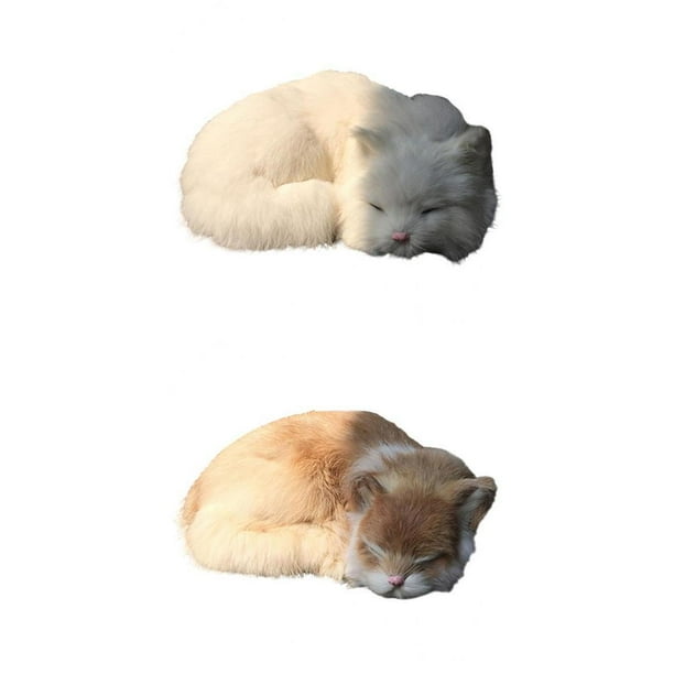 2 figuras de peluche de gato realistas y realistas. amarillo y blanco