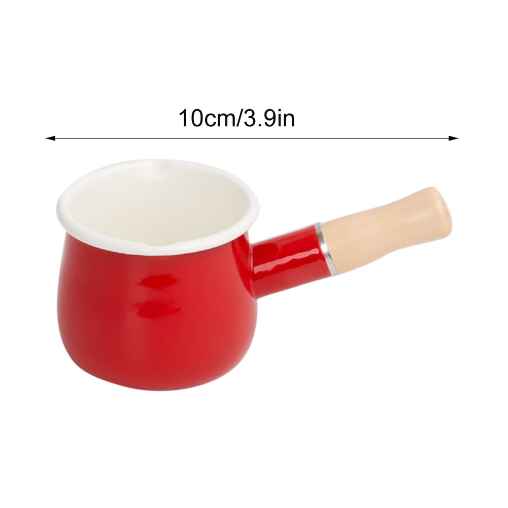 Tea Color : Red Egg Butter Enamel Milk Pan/Saucepan Warmer/Enamelware/Kitchen Dishes For Coffee Red - With Wooden Handle Milk 