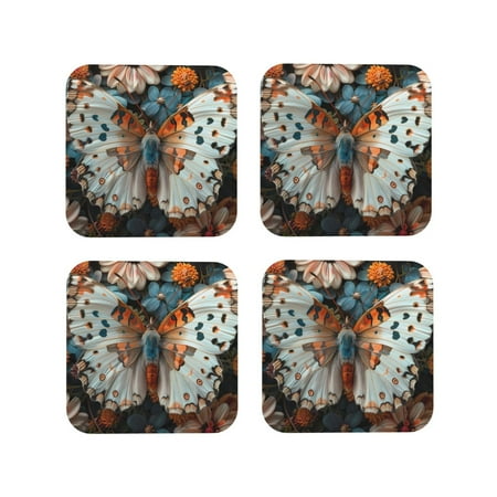 

Tideii Butterfly and Bloom Beauty for Leather Coasters 4 Pieces Anti-fouling and Anti-scalding Decorative Coasters Suitable for Restaurants Kitchens Coffee Shops-Square