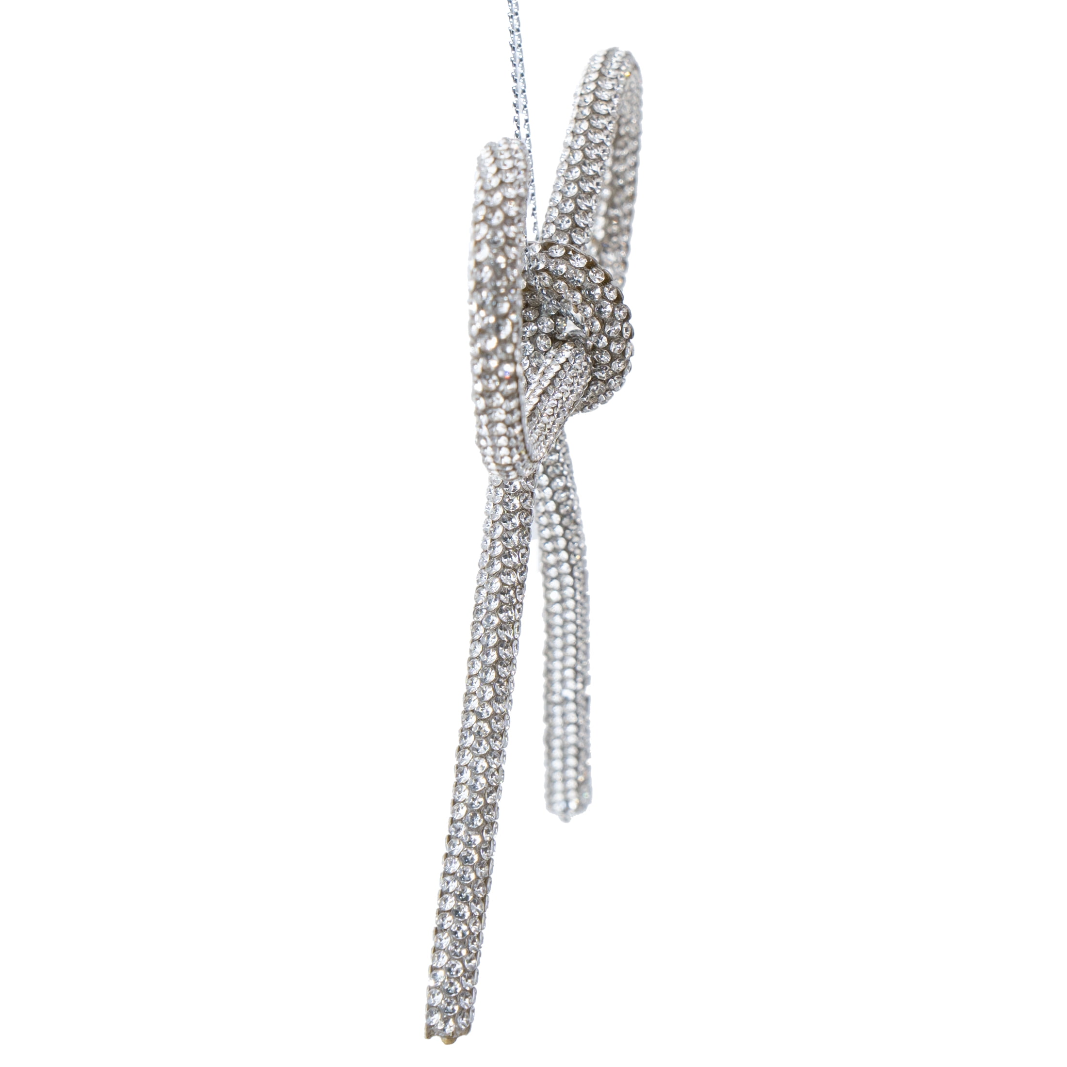 My Texas House 2-Count Silver Crystal Bow Christmas Ornaments, 4"