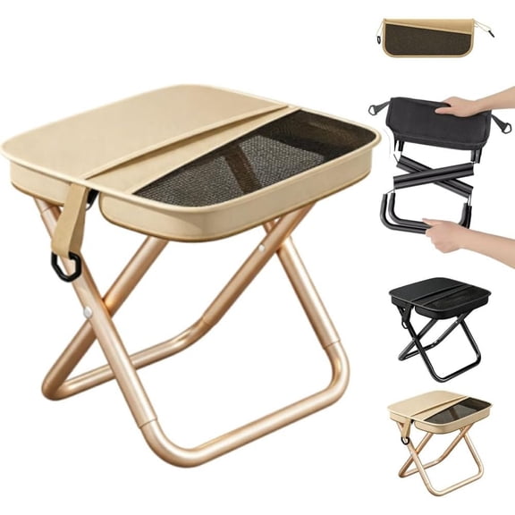 2-in-1 Folding Stool & Crossbody Bag Combo – Lightweight Portable Camping Seat for Outdoor Hiking, Fishing, and Travel (Khaki)M