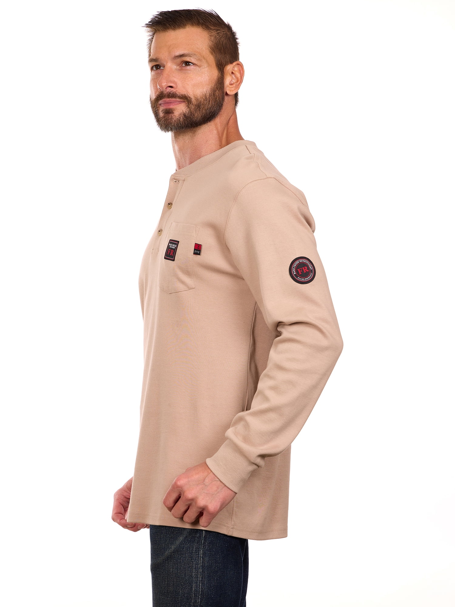 Bass Creek Outfitters Men's Flame Resistant Long Sleeve Henley Knit Top, Sizes M-2XL