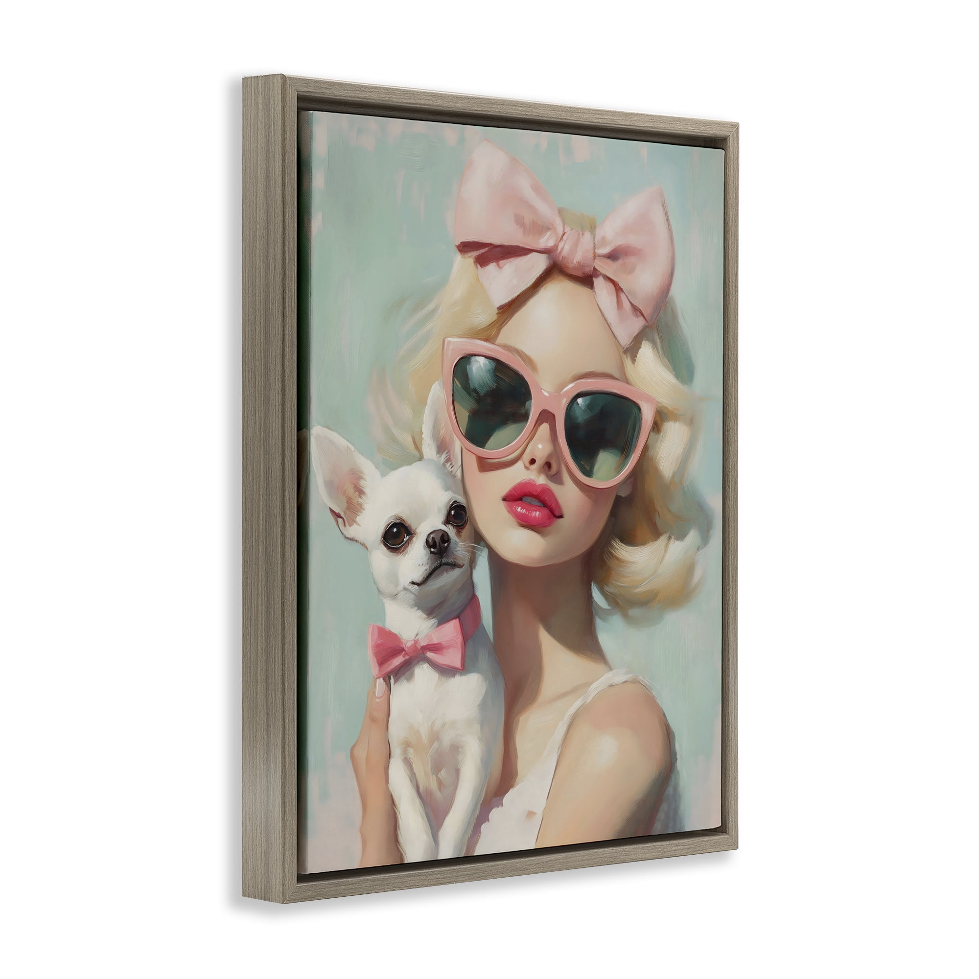 Stupell Industries Girl with Chihuahua Brown Framed Floater Canvas Wall Art, design by The Prints Vibe