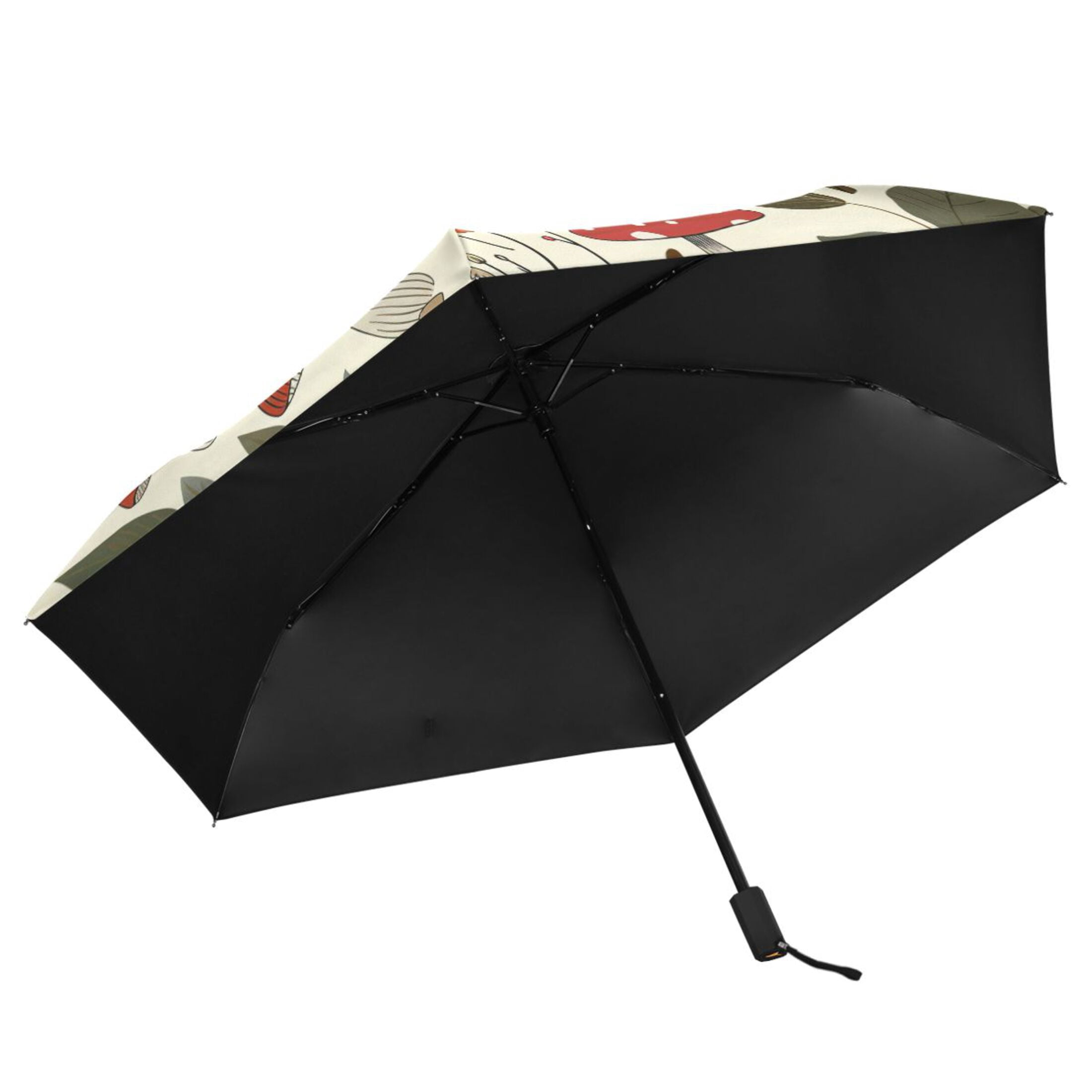 ALAZA Mushrooms Leaves UPF 50+ Compact Folding Umbrella for Rain Travel Umbrella Packable
