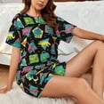 thumbnail image 4 of "Wukai Geometric Dinosaur Women's Pajama Set - Short-Sleeve Top and Shorts with Elastic Waistband and Pockets for Loungewear, Yoga, and Casual Wear-XX-Large, 4 of 8