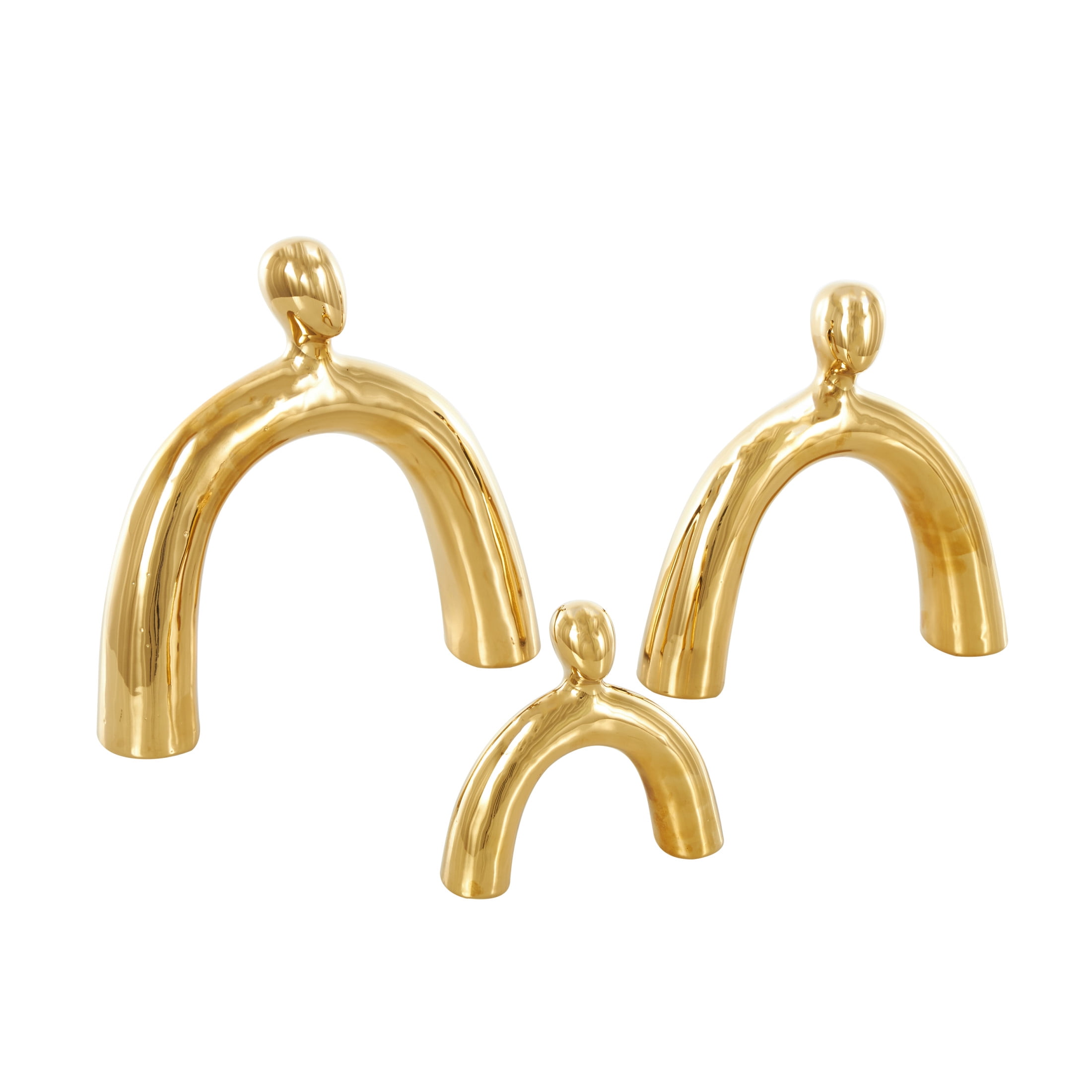 11", 9", 6"H Gold Ceramic Abstract Arched Family Sculpture, by DecMode (3 Count)