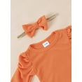 thumbnail image 5 of 6 Months Baby Girls Clothes 12 Months Girls 3PCS Solid Color Outfits Set Heart Print Infant Girls Long Sleeve Top Pants Set with Headband Orange, 5 of 7