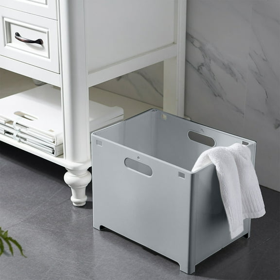 Gallickan Wall-mounted Laundry Basket, Plastic Hamper for Dirty Clothes, Punch-free Storage Bins with Handle, for Organizing Home, Clothes, Towels, Blanket, Toys, Gray