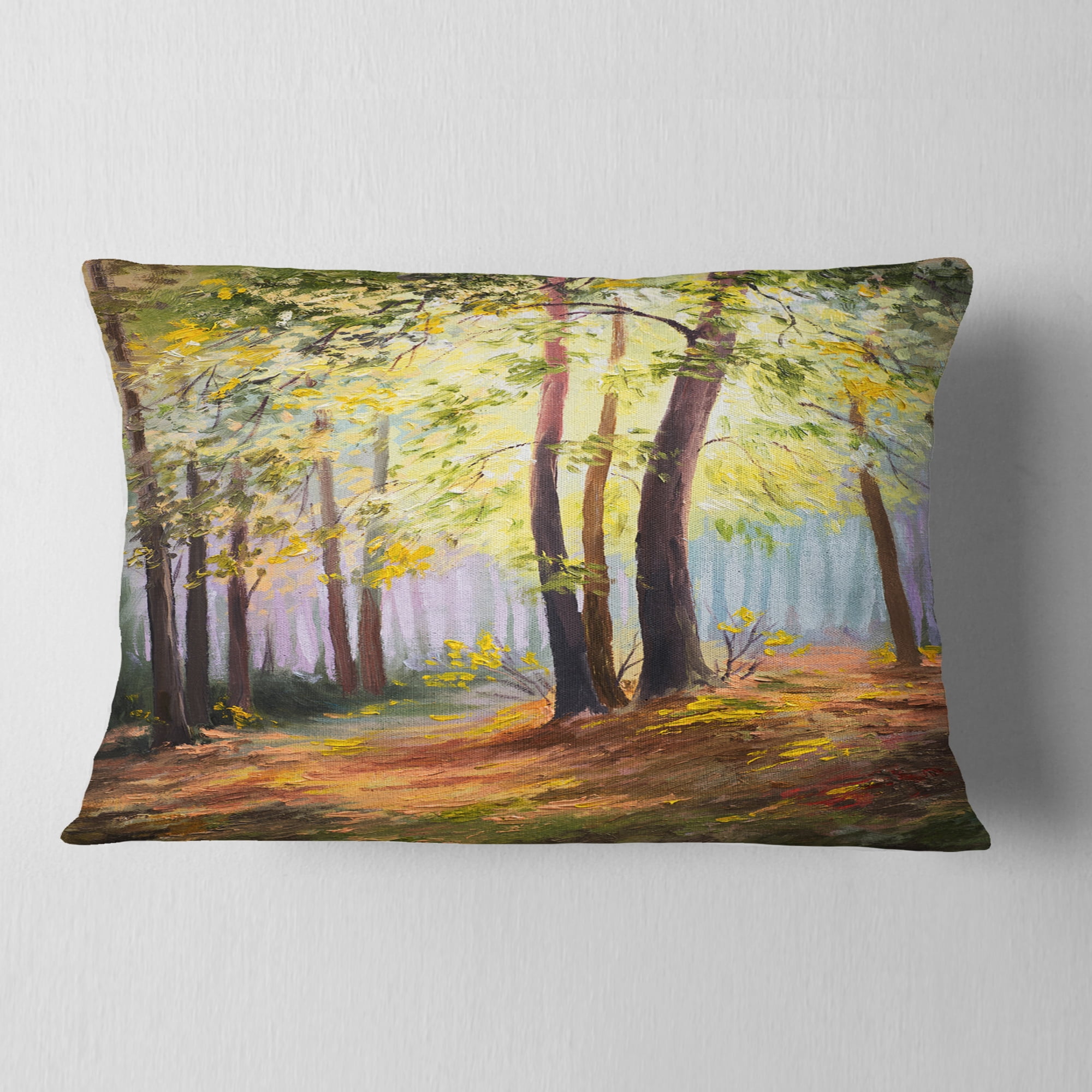 Designart Spring Forest with Sunlight - Landscape Printed Throw Pillow - 12x20