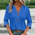 thumbnail image 2 of UYISJ Womens Three Quarter Length Sleeve Tops Eyelet Elegant V Neck Button T-Shirts Comfort Casual Loose Blouses Tees Blue XXL, 2 of 6