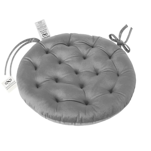My Infinity Store 16" Plush Round Tufted Chair Pad/Cushions Tie-Backs (Gray,6 Piece)