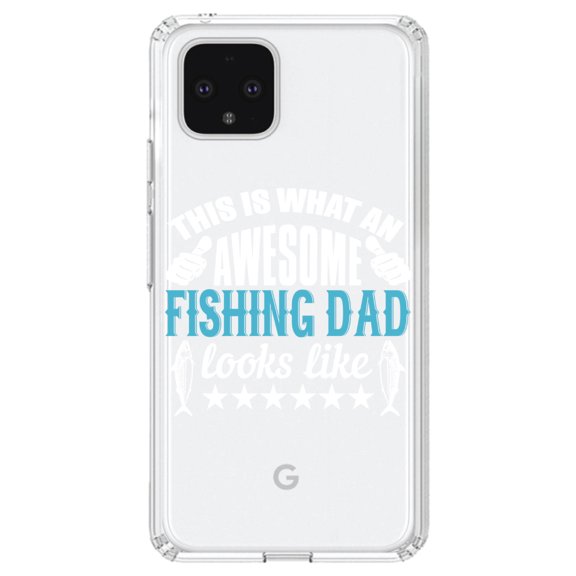 DistinctInk Clear Shockproof Hybrid Case for Google Pixel 4 (6.1" Screen) - TPU Bumper Acrylic Back Tempered Glass Screen Protector - This is What Awesome Fishing Dad Looks Like