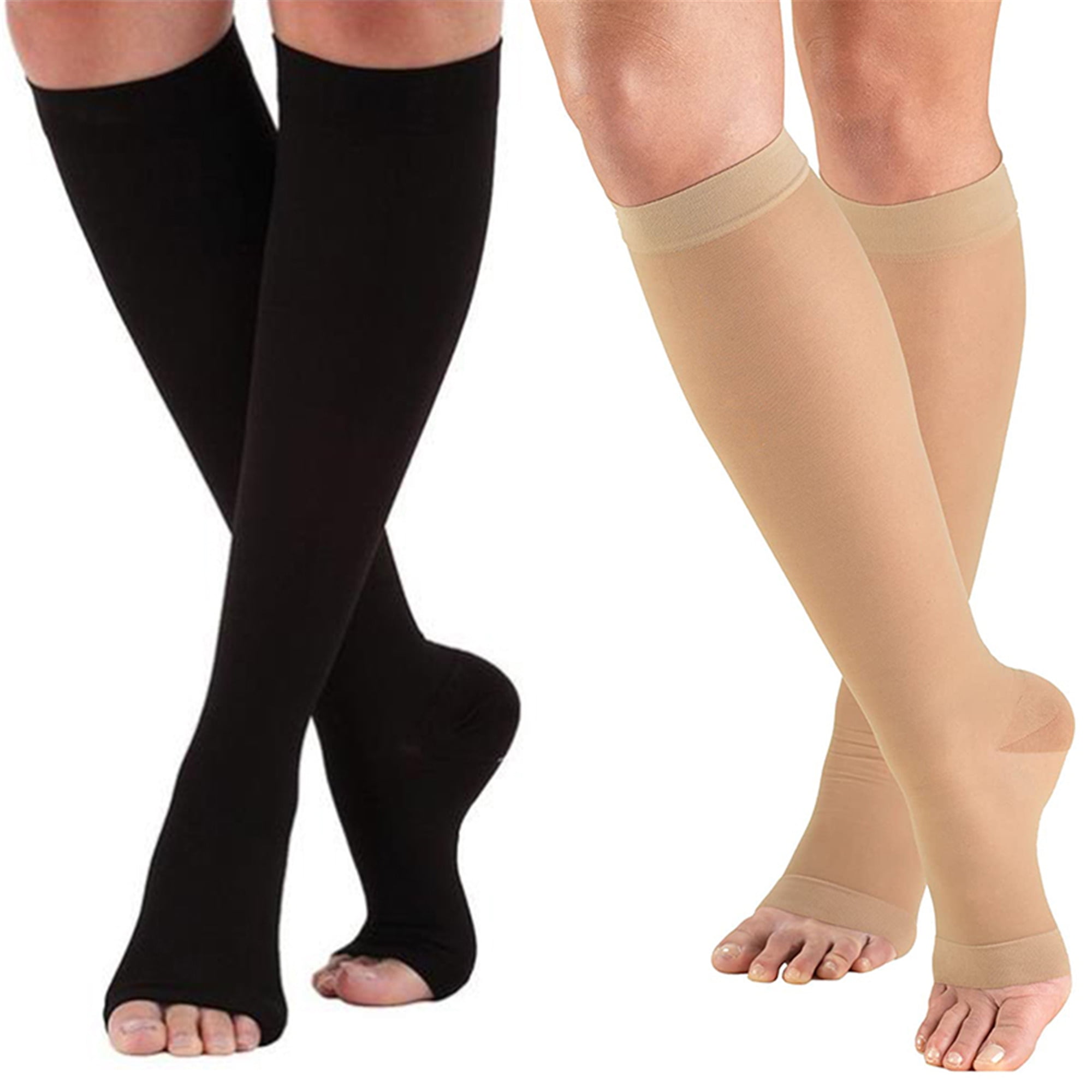 Elbourn 2 Pair Compression Socks for Women Open Toe Thigh High