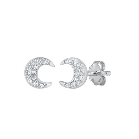 Crescent Moon Earrings With CZ, 925 Sterling Silver Jewelry