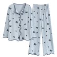 thumbnail image 2 of vigerkar Women Pajamas Set Cotton Long Sleeve Button Down Top Pants Warm Breathable Sleepwear (Blue, L), 2 of 4