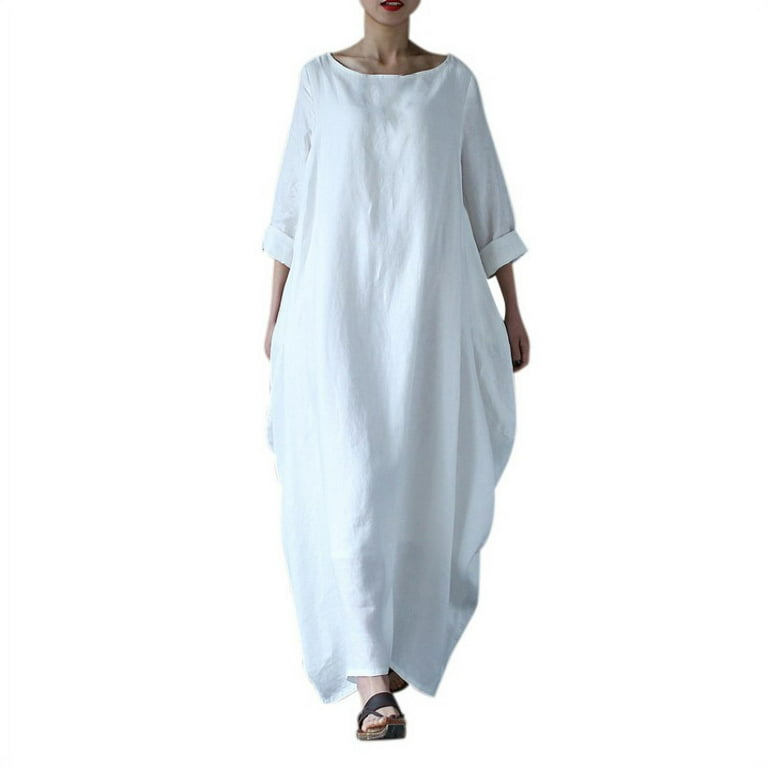 Women's linen cotton dress plus size dress Casual loose dress linen maxi  dress oversized clothing caftan custom dress spring dress N213