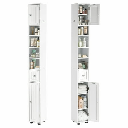Ktaxon Tall Slim Bathroom Storage Cabinet Linen Tower w/Drawer Adjustable Shelves, White