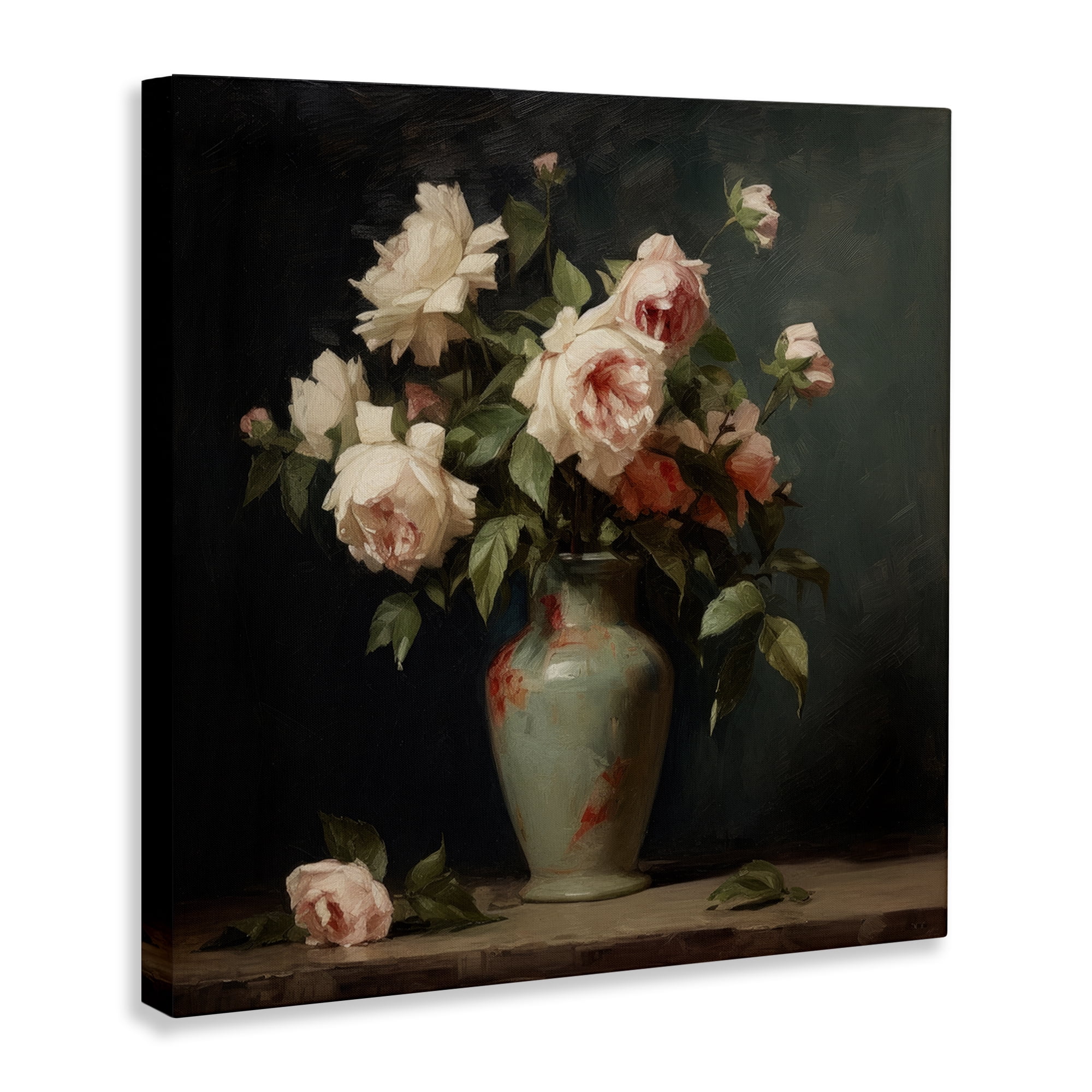 Stupell Industries Vintage Bunches in Vase Plants & Flowers Painting Wrapped Canvas Art Print Wall Art, 24 x 24