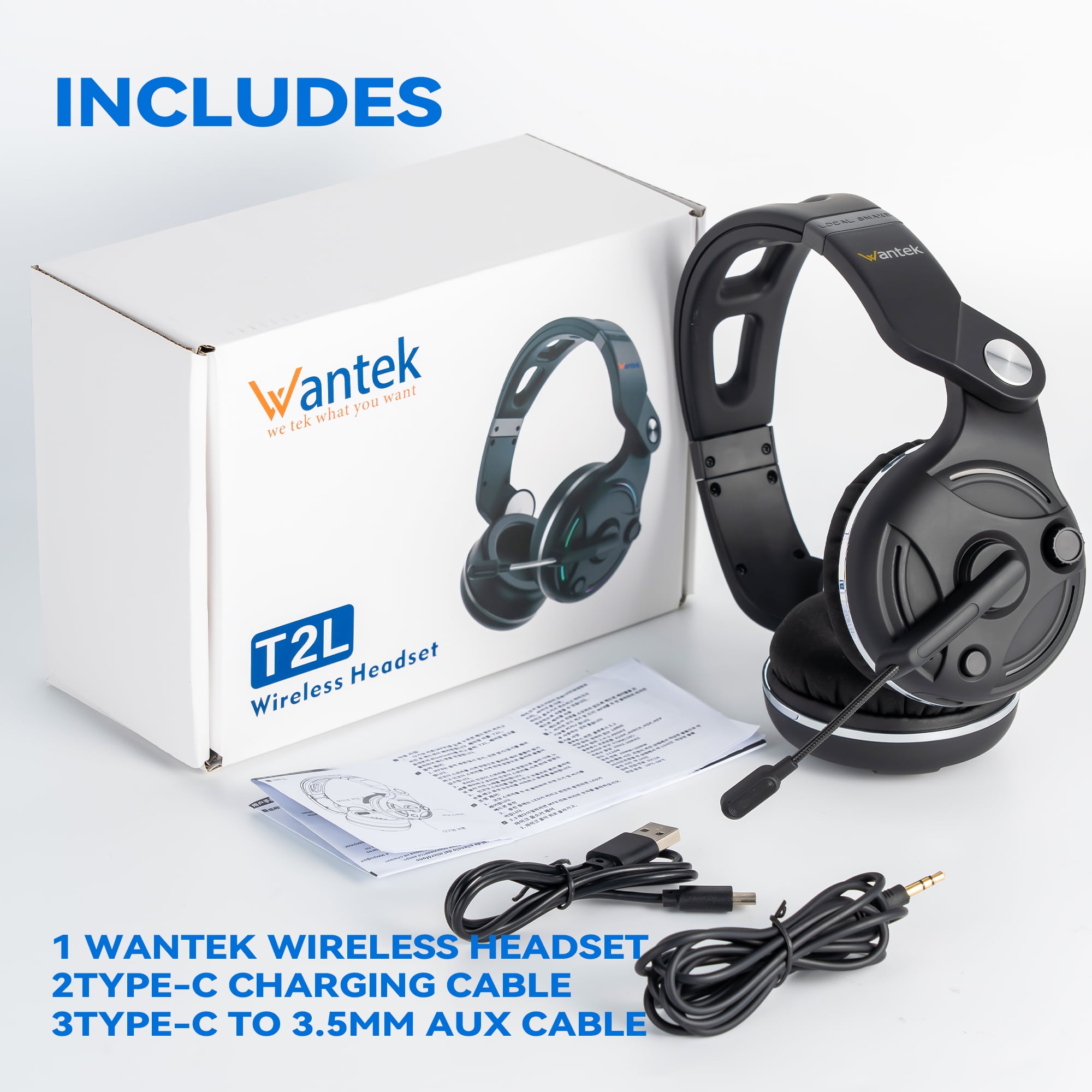Wantek Wireless Bluetooth 5.3 Headset with Microphone AI Noise Cancelling For Phones PC