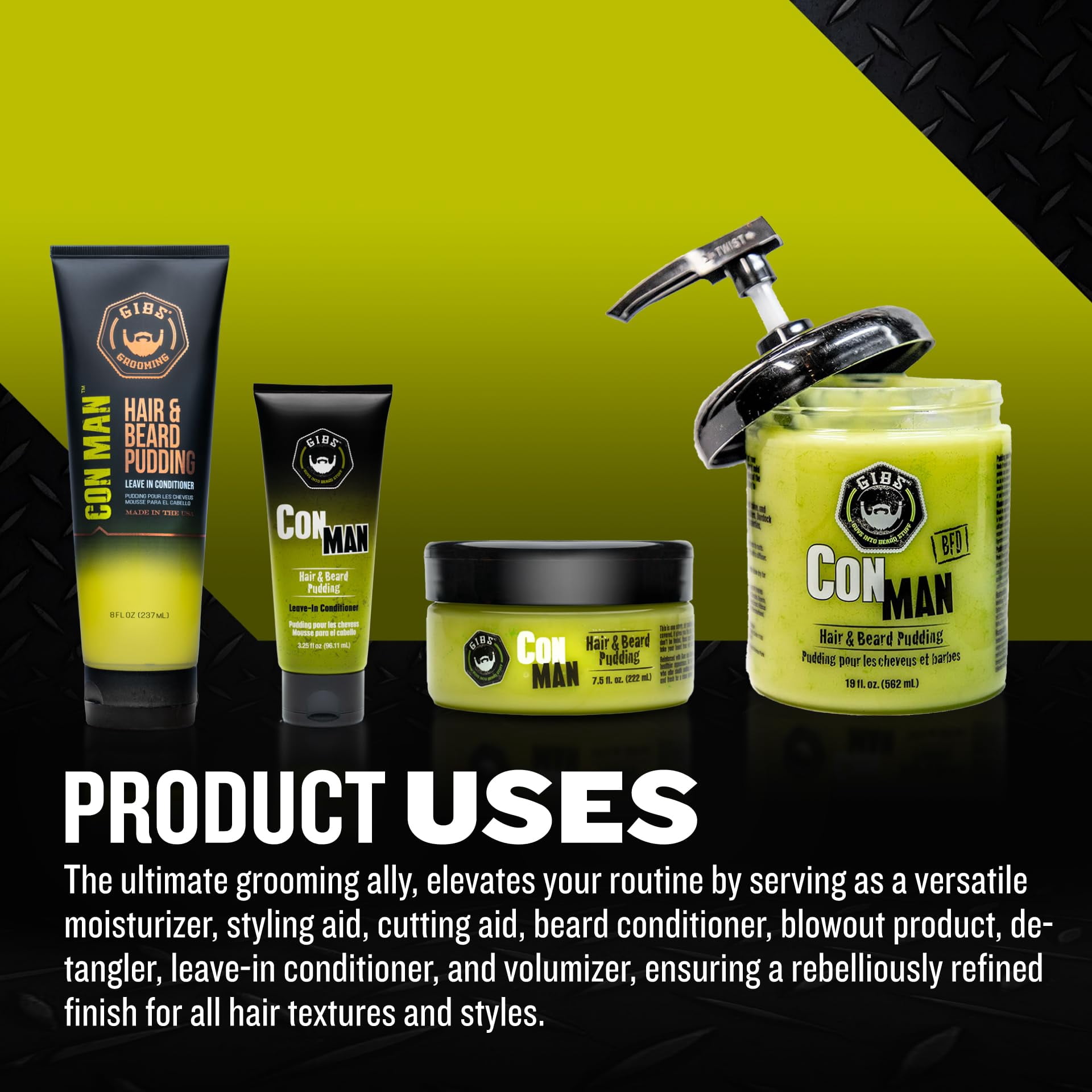 GIBS Con Man Hair and Beard Pudding, Leave In Conditioner, Curl Definer, Moisturizing, 8 oz tube C29