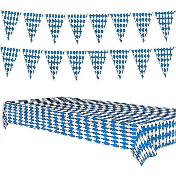 Oktoberfest Party Supplies Decoration Oktoberfest Bavarian Bunting Pennant Banner Oktoberfest Bavarian garland with Oktoberfest Tablecloth