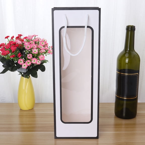 YUYUETIME 12-Pack White Kraft Paper Tote Bags for Wine Bottle Packaging, Wedding Favors, Party Gifts for Couples and Friends