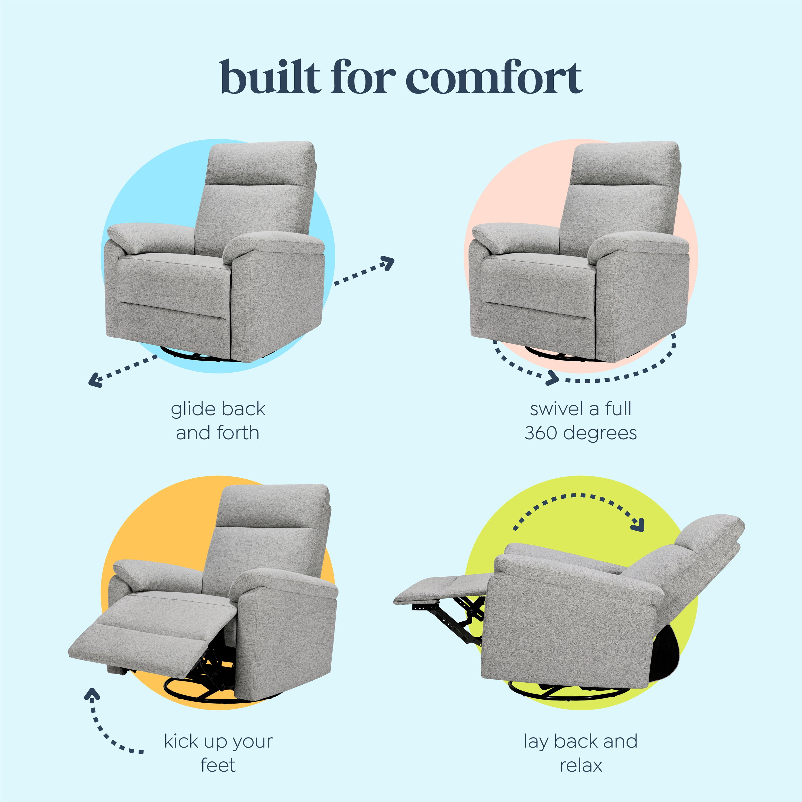 DaVinci Suzy Swivel Glider Recliner Chair, Frost Grey