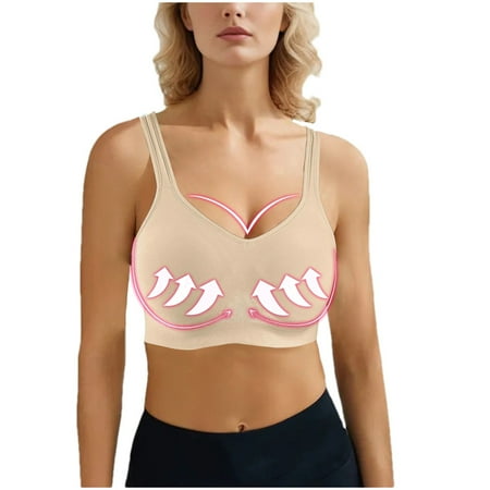 Wireless Bras for Women  Xunlbb Ladies Traceless Comfortable No Steel Ring Breathable Gathering Buckle Bra Woman Underwear(Beige M)