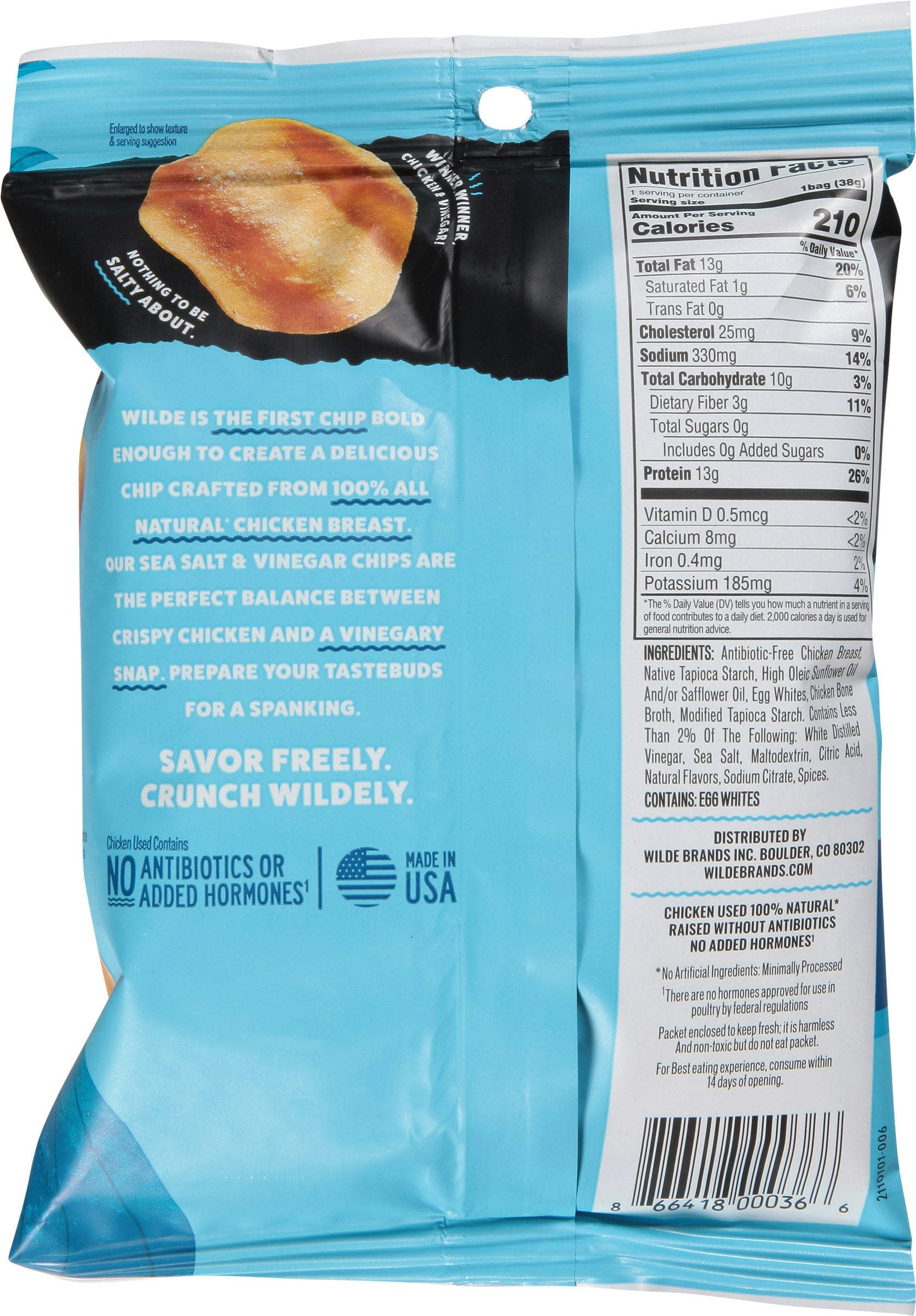 Wilde Snacks Chicken Salt & Vinegar Chips 1.34 oz (Pack Of 16)