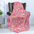 thumbnail image 4 of Pink and White Soft Flannel Fleece Throw Blanket, Abstract Pattern of Colorful Donut Sprinkles Tasty Food Bakery Theme, Cozy Plush for Indoor and Outdoor Use, 50" x 70", Multicolor, by Ambesonne, 4 of 5