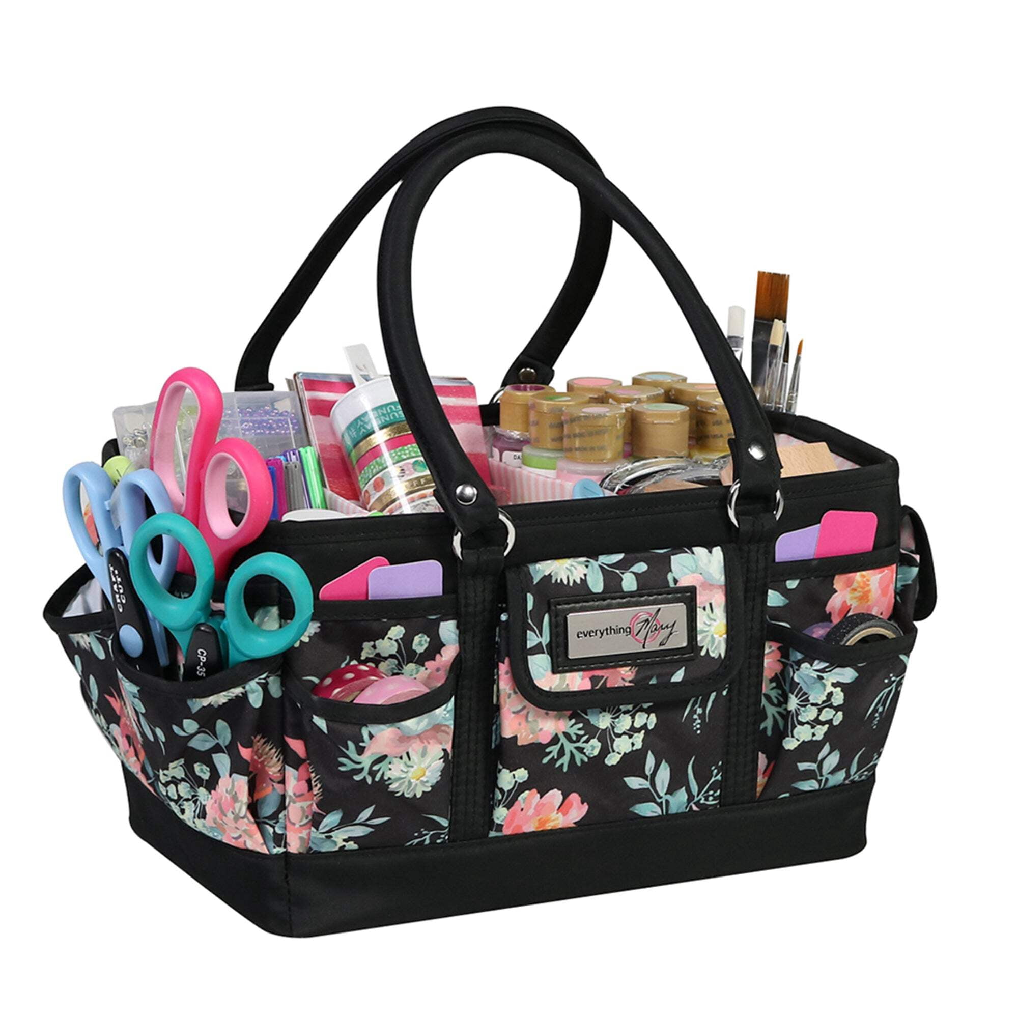 Deluxe Store  Tote Craft Organizer, Black  Floral