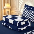 thumbnail image 6 of Manfei Checkered Art Zipper Twin Comforter Sets with Fitted Sheet and 2 Pillowcases,Geometric Plaid Zipper Bedding Set,Navy White,Navy Blue Reversible,4pcs, 6 of 8