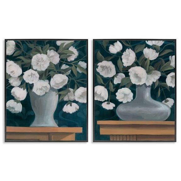 Stupell Industries Flower Vases on Table Top Plants & Flowers Painting Black Framed Art Print Wall Art, 11 x 14, Set of 2
