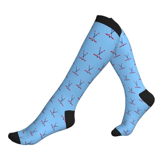 Compression Socks for Men Women -Ice Hockey Sticks Usa Flag Blue Knee High Compression Stockings for Men Women